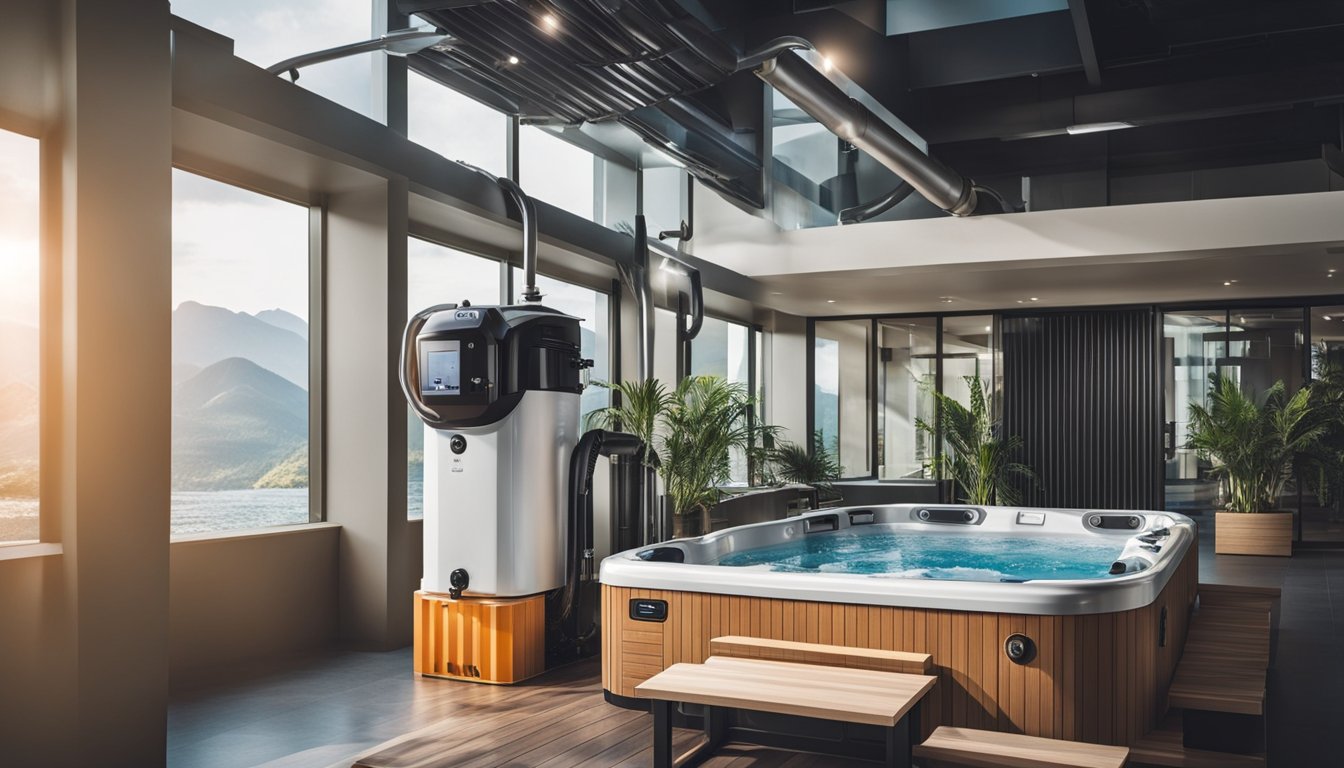 A state-of-the-art water treatment system purifies hot tub water, with various advanced technologies in use